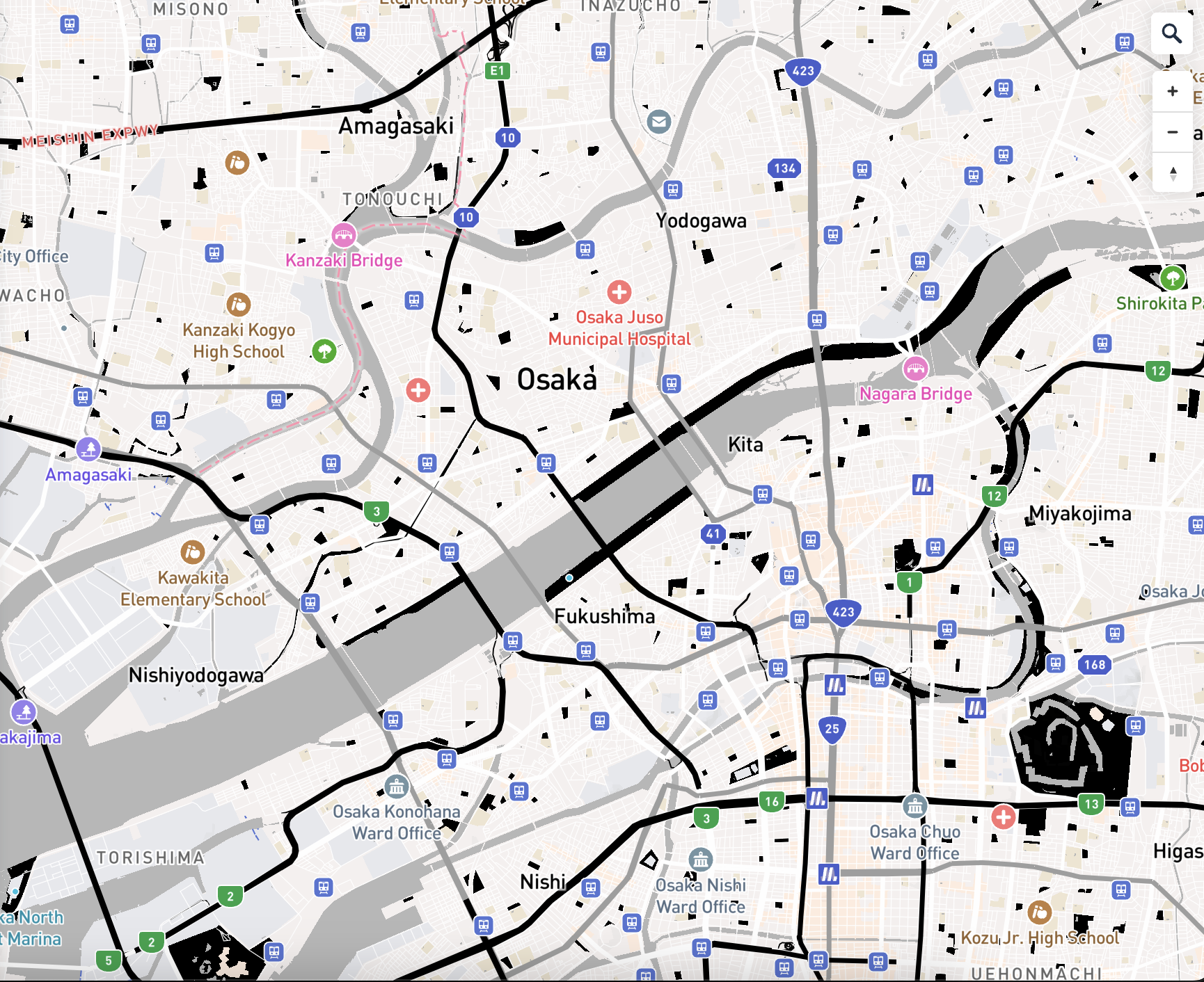 Black-White Osaka City Center: Modified the color scheme of Light preset and Road & transit network to a minimalist style.